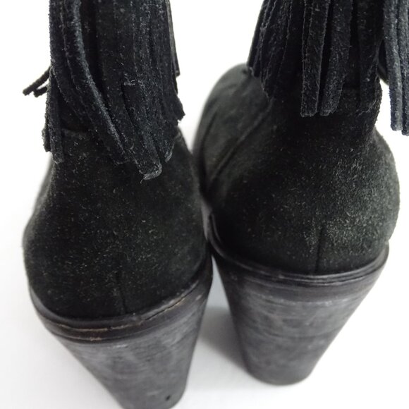 Joie Black Suede Fringe Ankle Boots Block Heel Women Size 39.5 8.5 Slip On - Picture 12 of 15